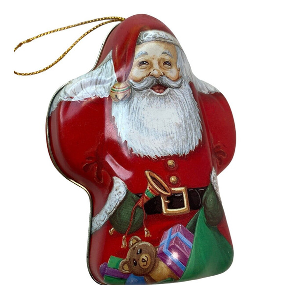 Vintage 90s Santa Tin Christmas Tree Holiday Gift Box Or Decor Container - Picture 1 of 6